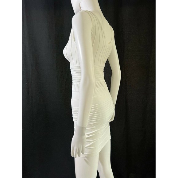 Colorful Women's Mini Dress Bodycon White Spandex V-Neck Sleeveless One Size - Picture 9 of 11
